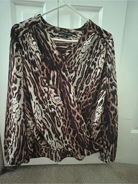 Catherine Malandrino Leopard Print Wrap Blouse in Brown and Cream